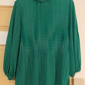 Adrianna Papell Green and White Polka Dot Ruffle Neck Knit Top